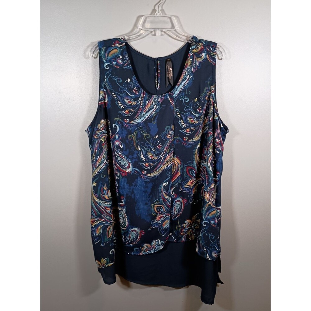 Seven7 Melissa Mccarthy Layered Sleeveless Navy Paisley Work Career Top Size 2X